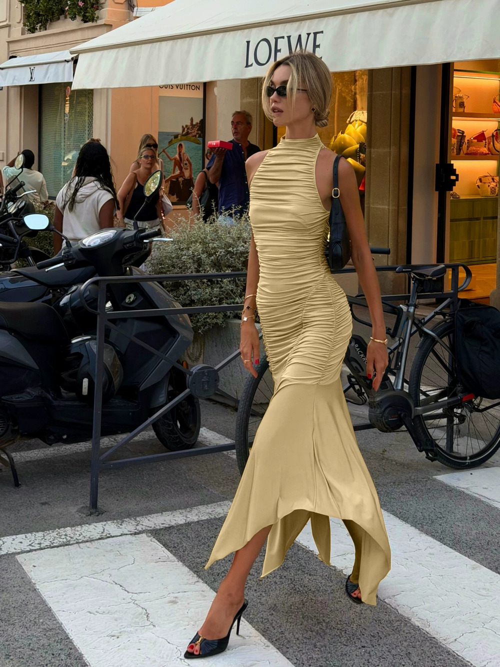 Zara Summer Style Cutout Pleated Solid Bodycon Dress